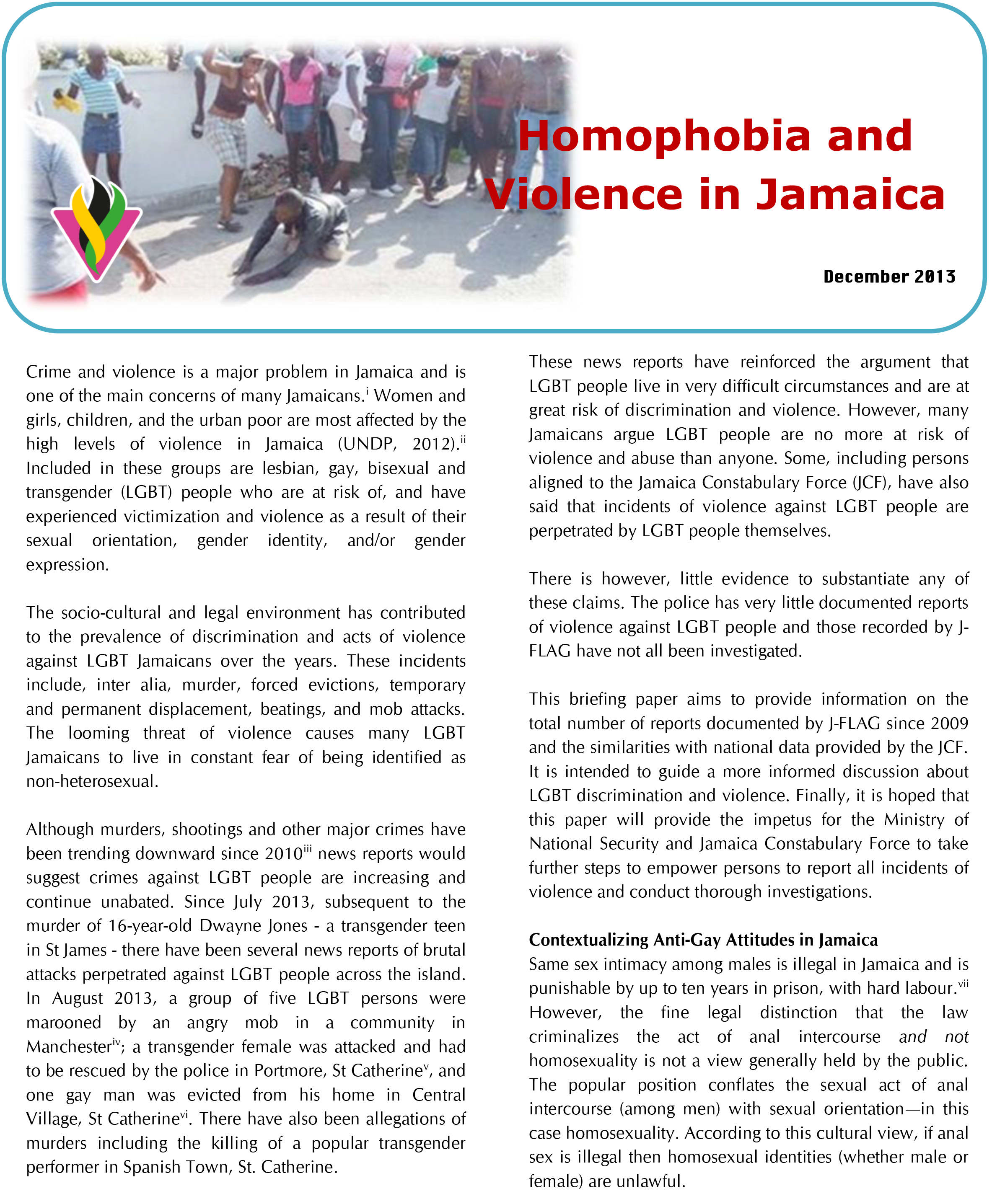 Homophobia & Violence in Jamaica – JFLAG 2013